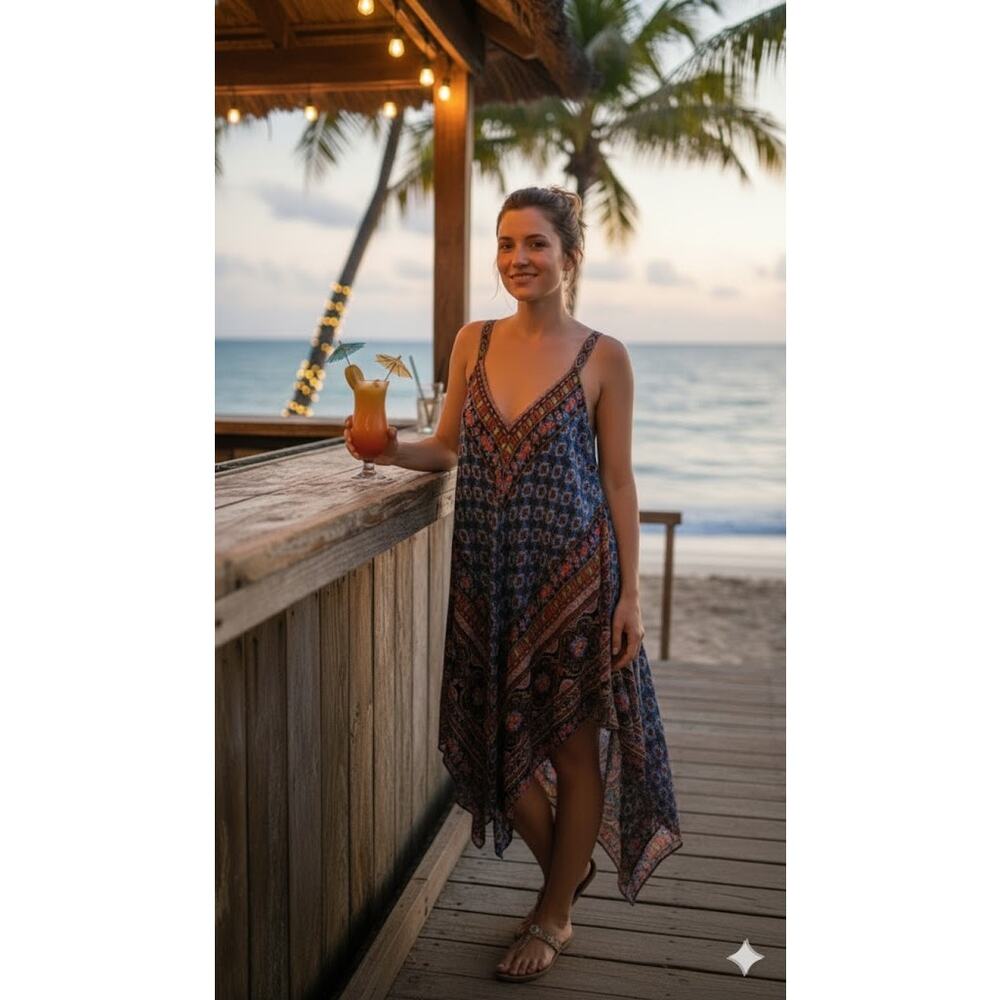 New directions Maxi Sundress XL Bust to 44"Maxi length to 58" Vacation Non Crush